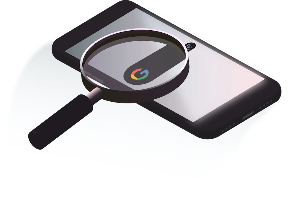 blue2purple - Magnifying glass over the Google logo on a tablet screen