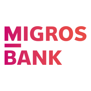 Migros Bank logo in bold red and orange text with a horizontal bar under MIGROS.