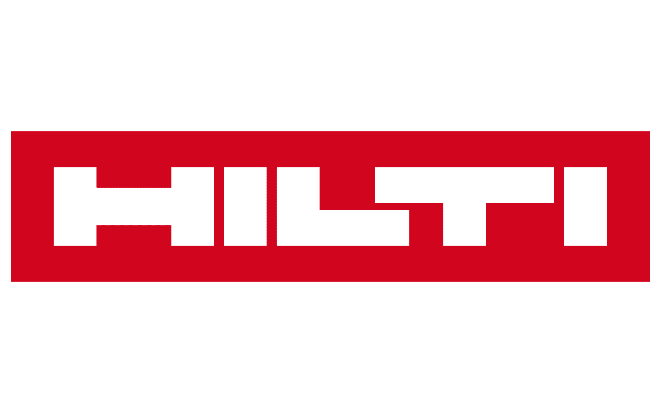 Hilti brand logo with bold white letters on a red rectangular background.