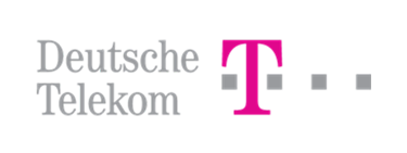 Deutsche Telekom logo with magenta T symbol and gray text.