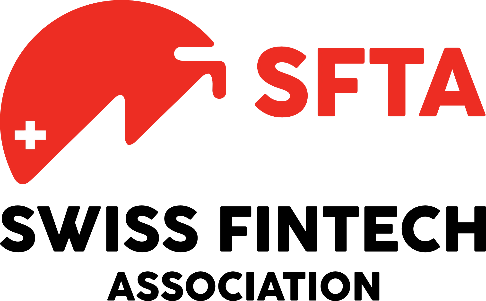 Red Swiss cross and stylized eagle wing icon next to red text 'SFTA' on white background.