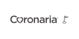 Coronaria logo with a stylized heart in the letter O and a small flag icon.