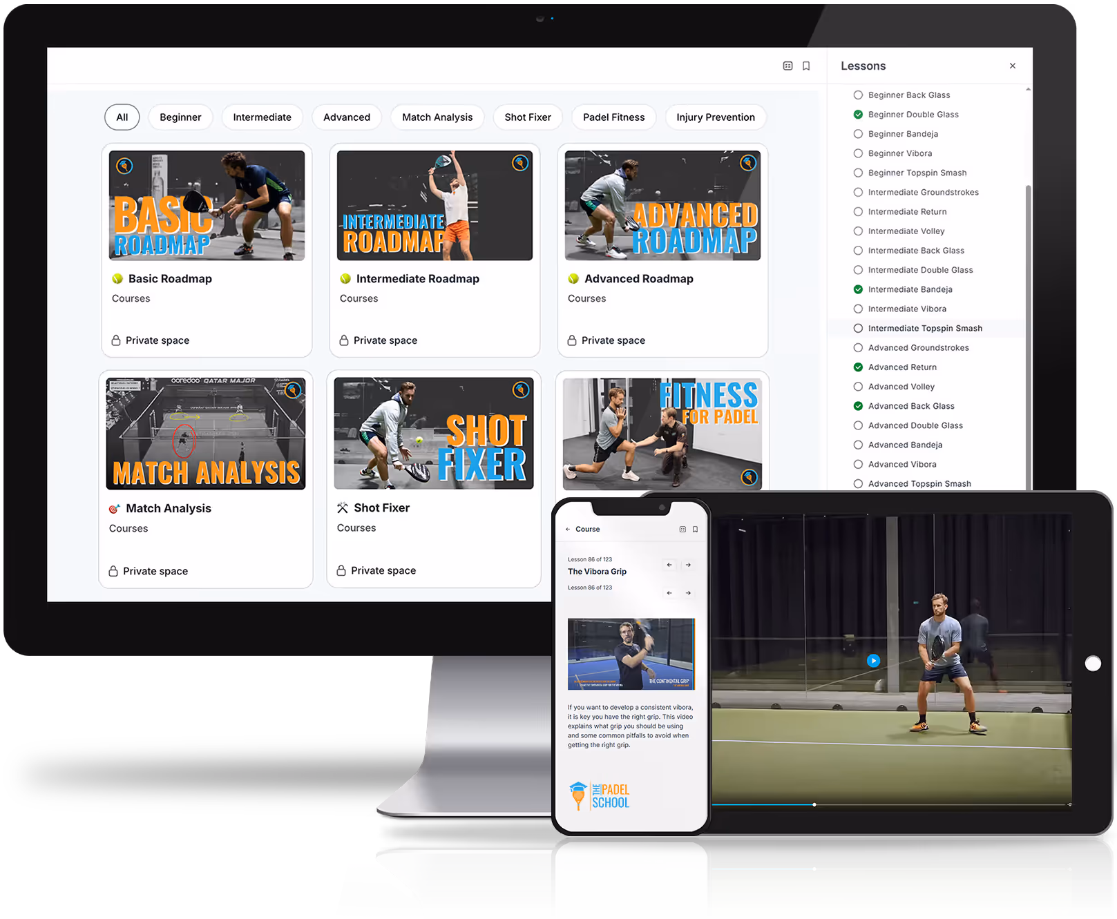 The Padel School training platform on digital devices