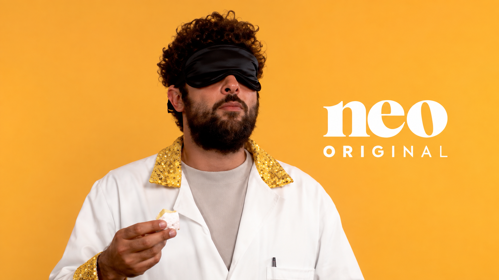 Dégustation de fromage à l'aveugle, bandeau noir, pour le tournage Néo Original