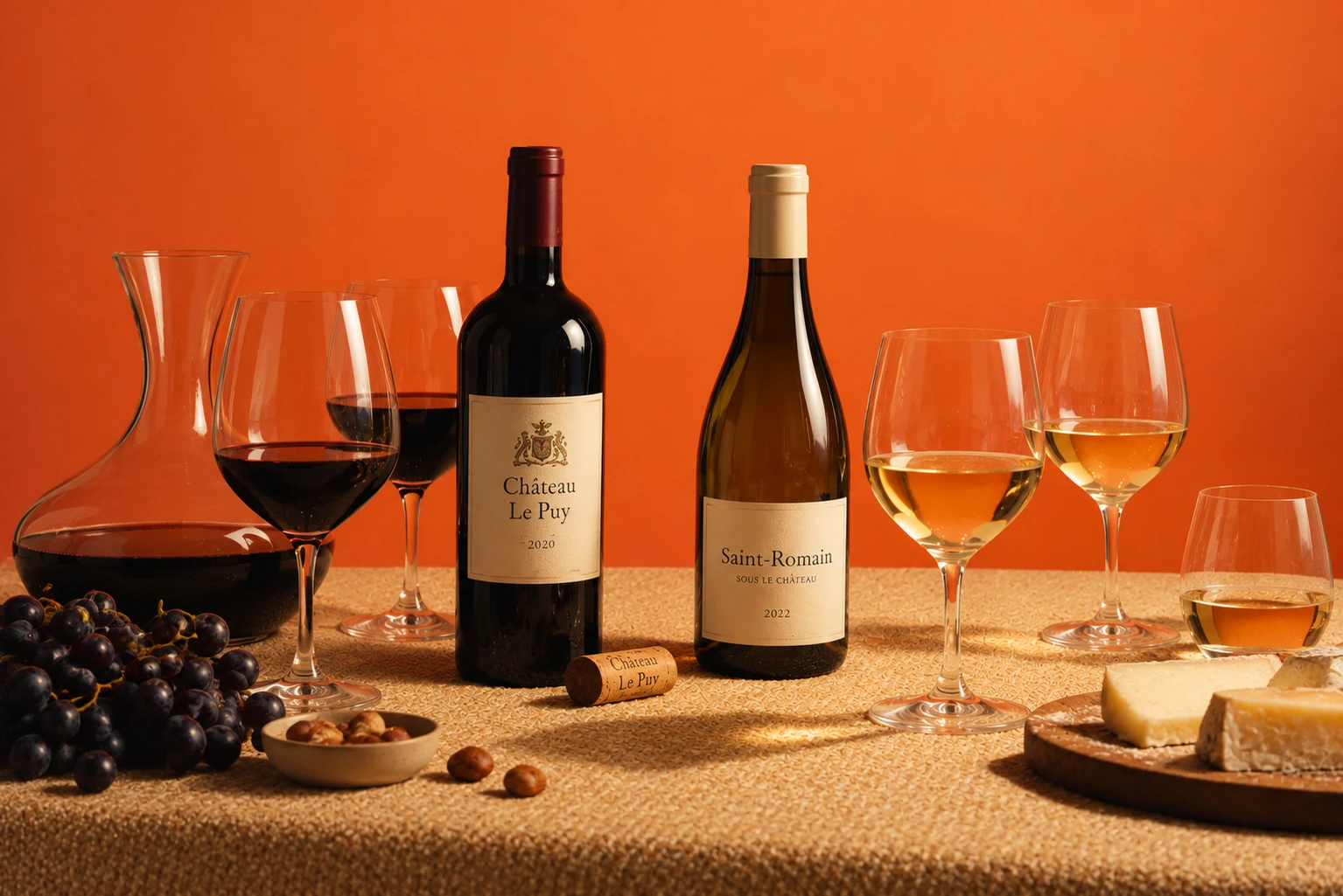 Verres de vin blanc et rouge servis avec une raclette