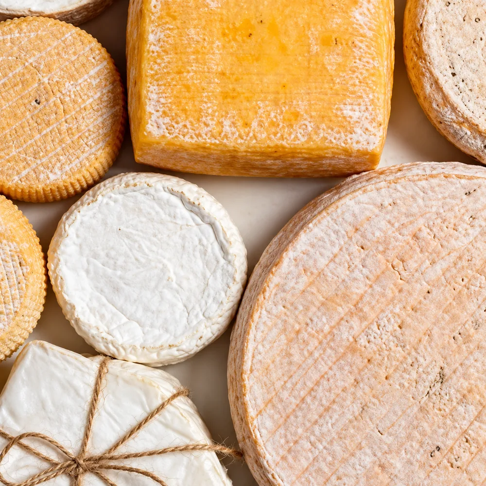 Fromages à croûte fleurie et à croûte lavée vus du dessus