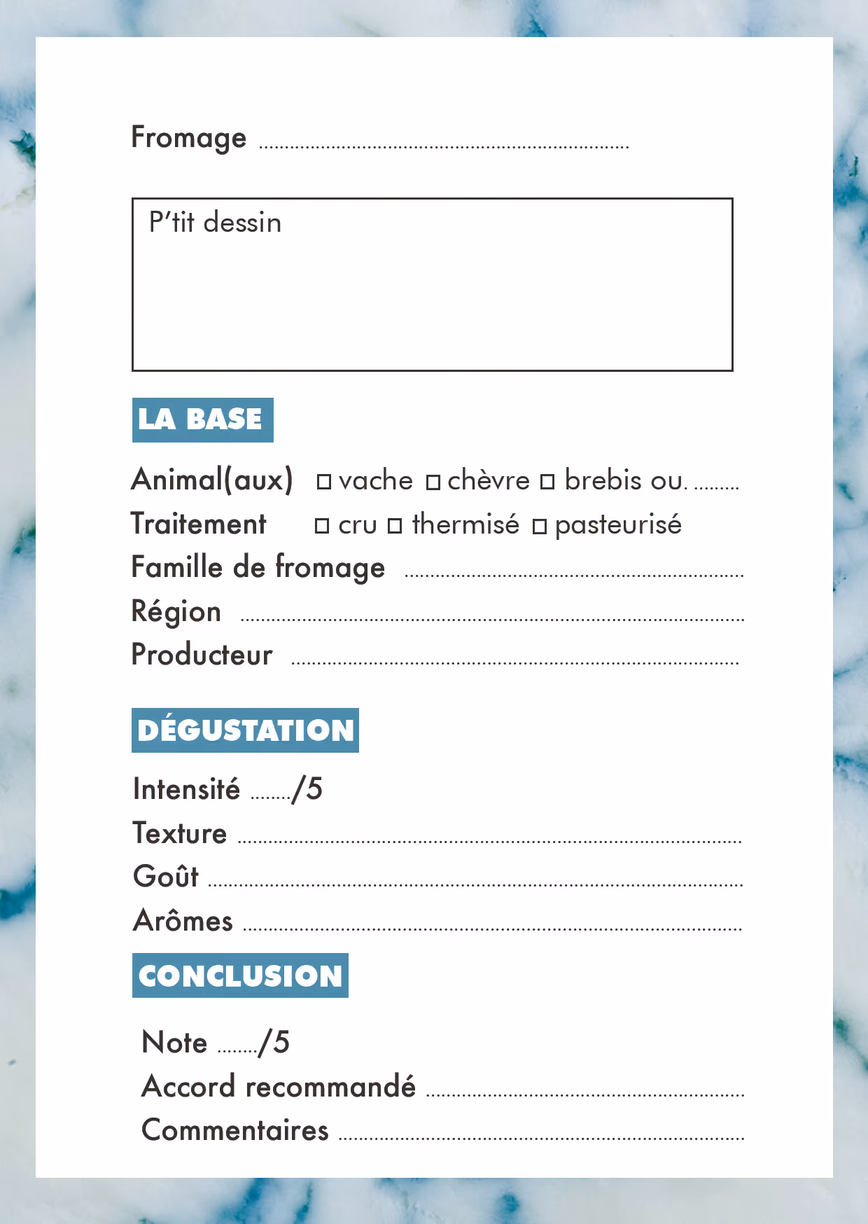Fiche de dégustation pour mieux déguster son fromage - Le Cheese Geek