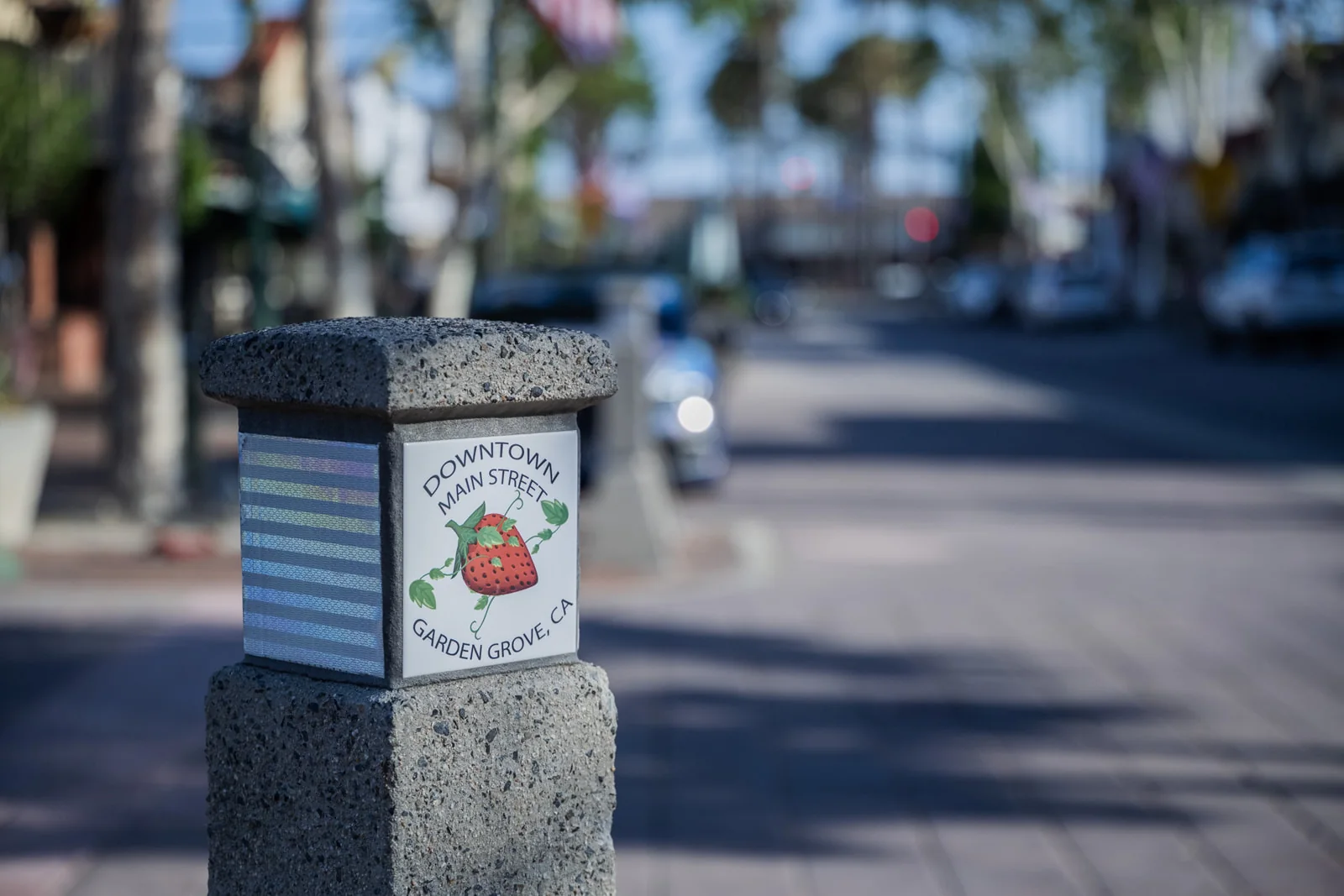 The Downtown Main Street marker on Garden Grove’s main street