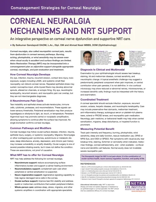 Corneal Neuralgia article cover: Mechanisms and NRT Support