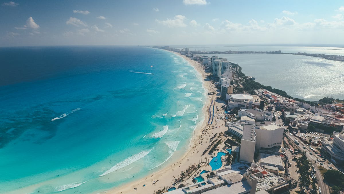 Aerial view of Tulum coastal city