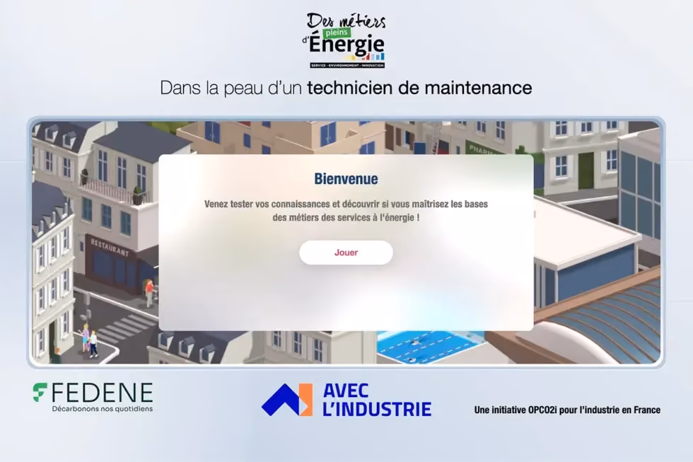 Jeu « Dans la peau de… » : écran d'accueil « Dans la peau d'un technicien de maintenance »