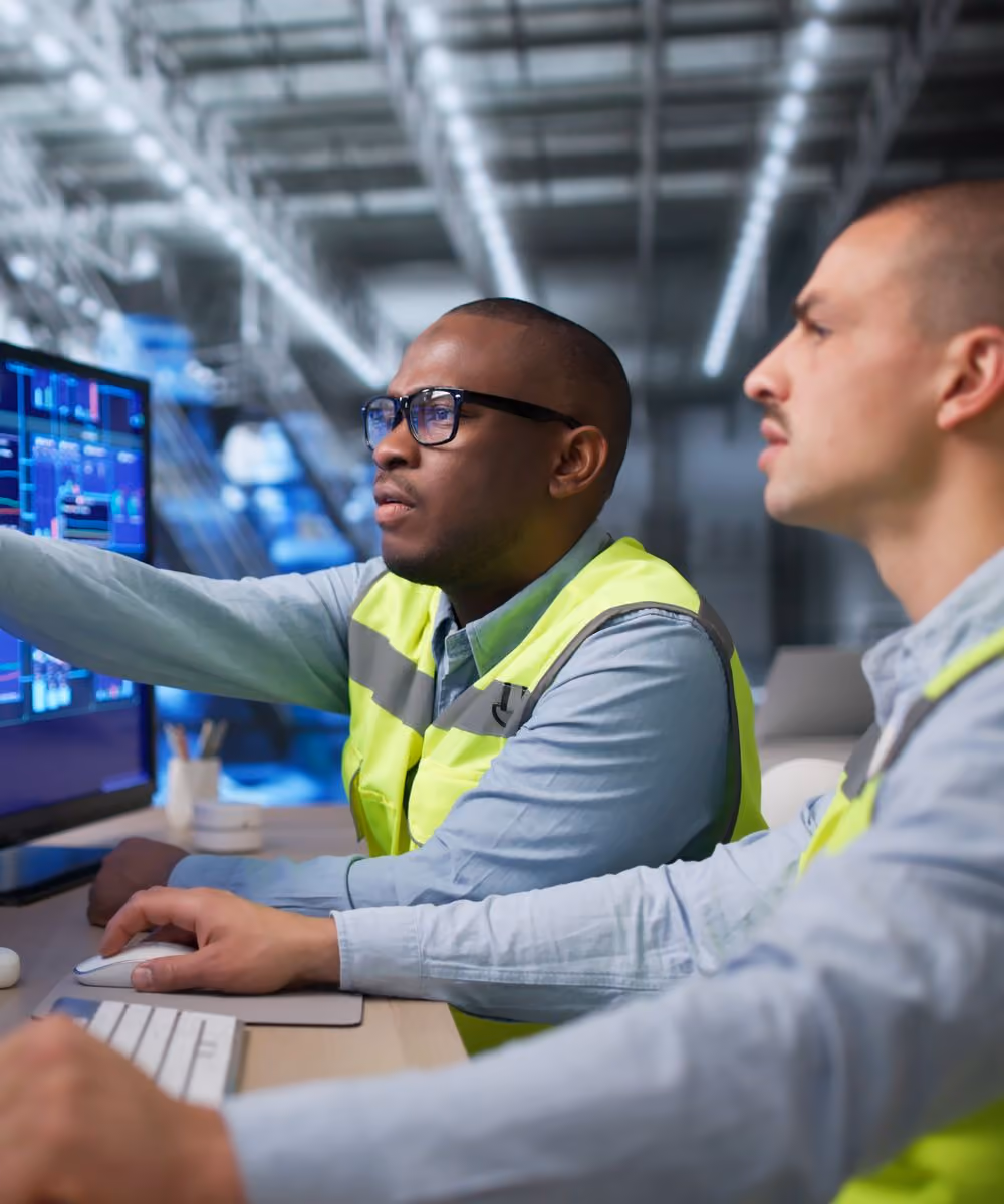 Deux energy managers analysant des tableaux de bord de consommation