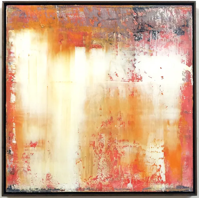 Opera astratta informale olio su tela palette arancio rosa galleria arte contemporanea Lugano
