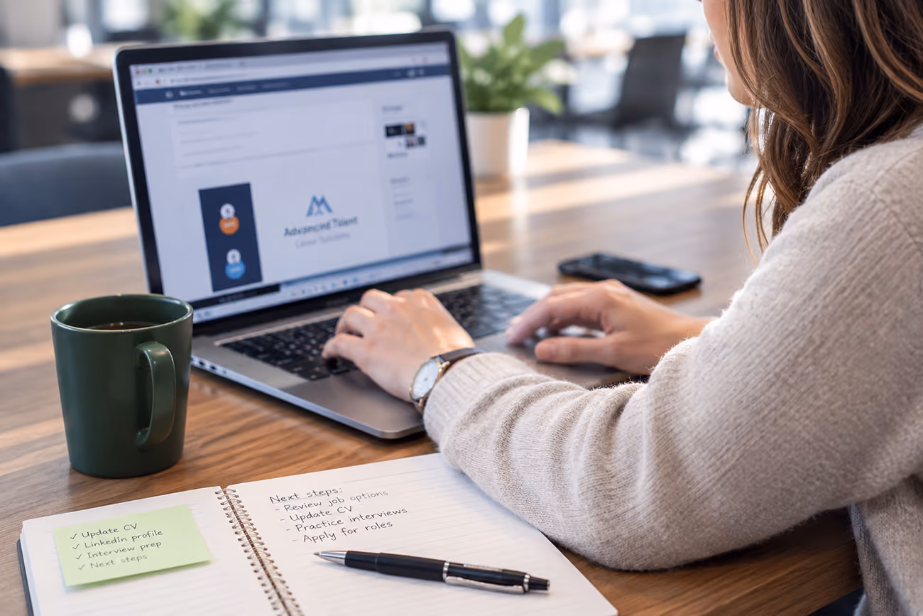 Job seeker searching for work online with Route 1 recruitment agency website