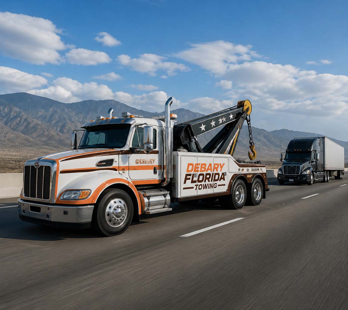 Tow truck on the highway for long-distance transport