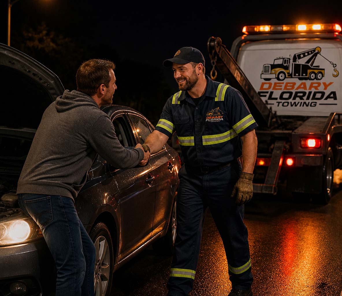 Emergency tow truck responding in DeBary