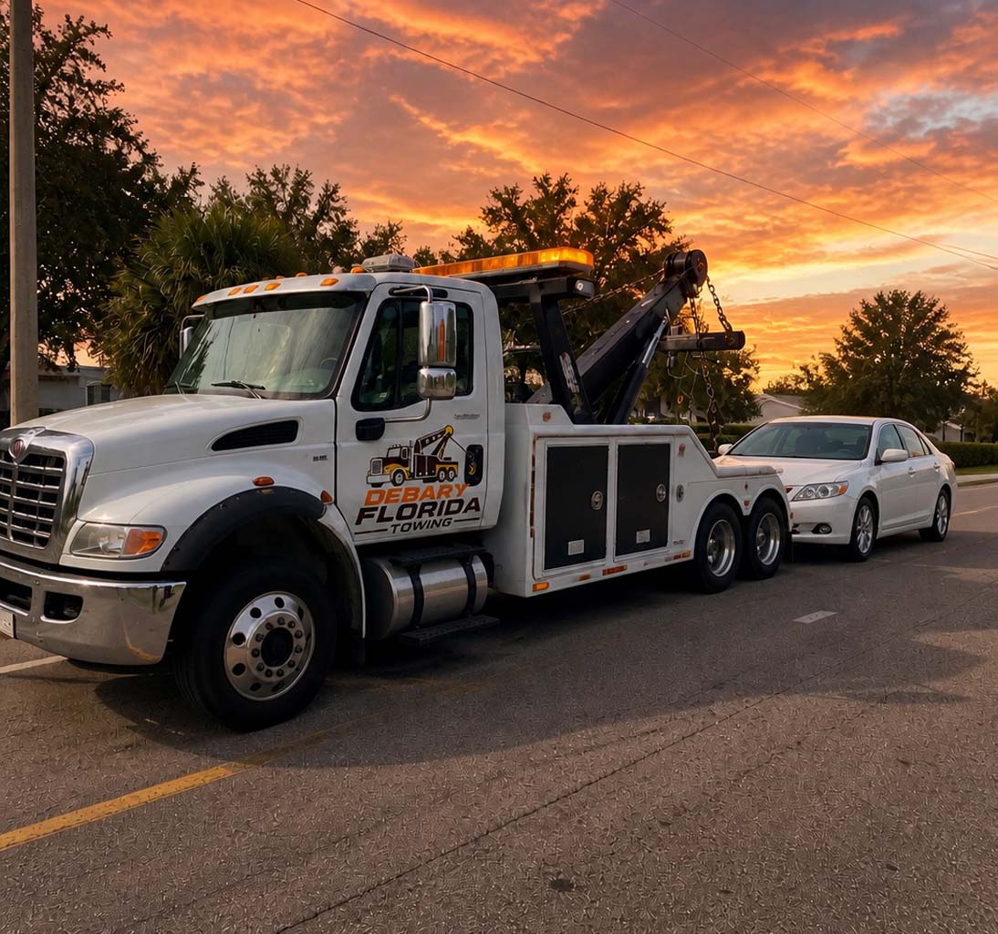 Medium-duty tow truck with a work van