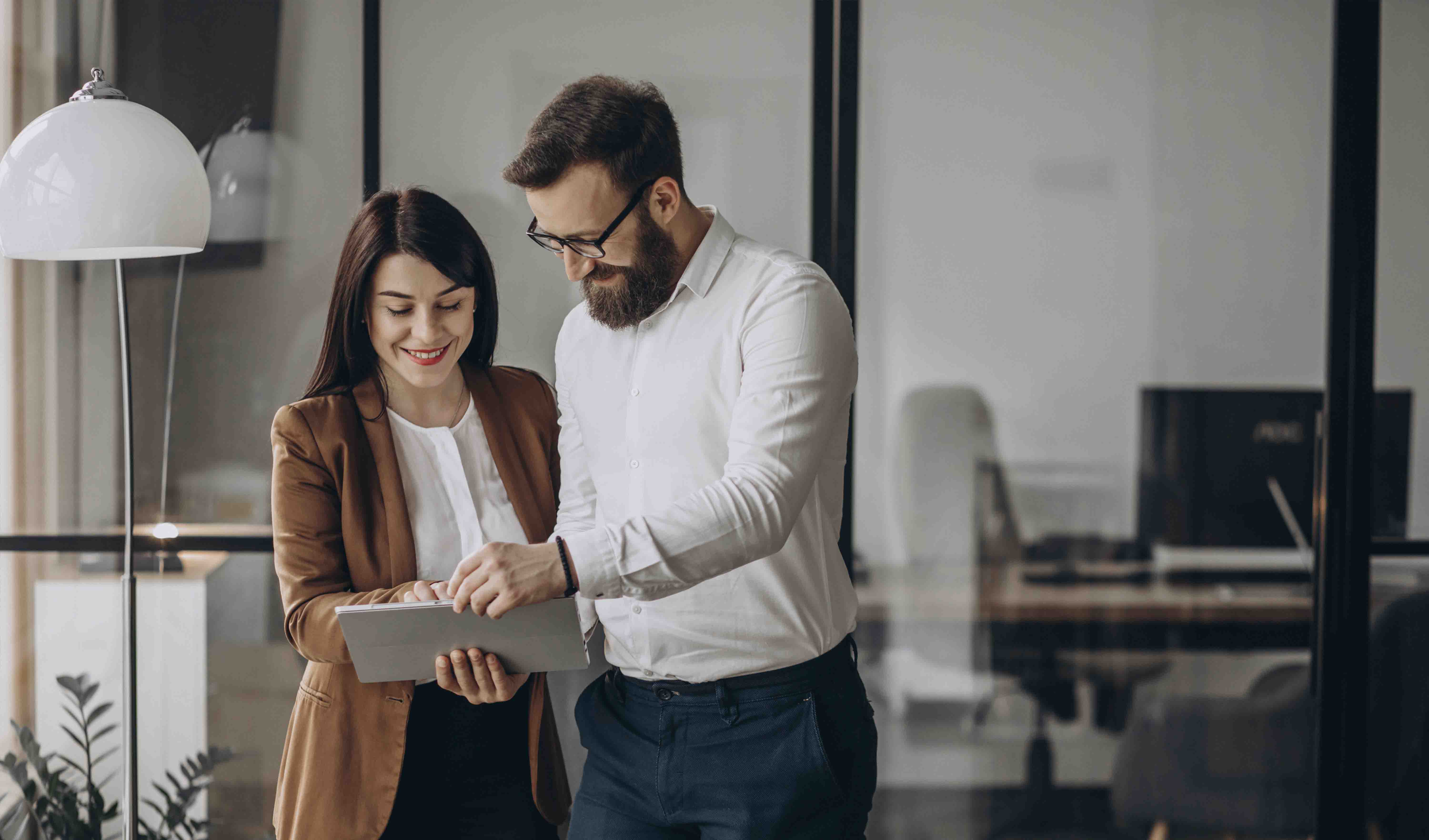 Real estate professionals collaborating in an office