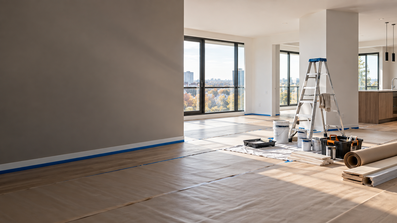 Clean, organized apartment renovation in progress