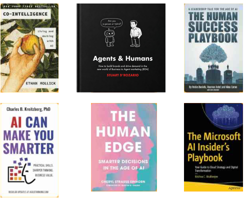 Covers of the six books named by Techronicler, including Agents & Humans