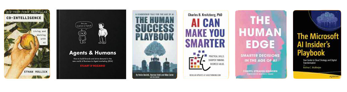 Covers of the six books named by Techronicler, including Agents & Humans