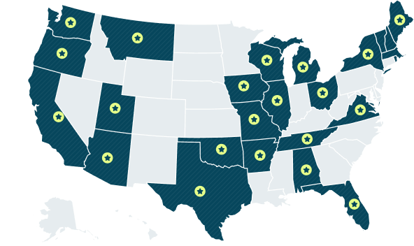 Map of the United States highlighting 25 states with signed data privacy agreements