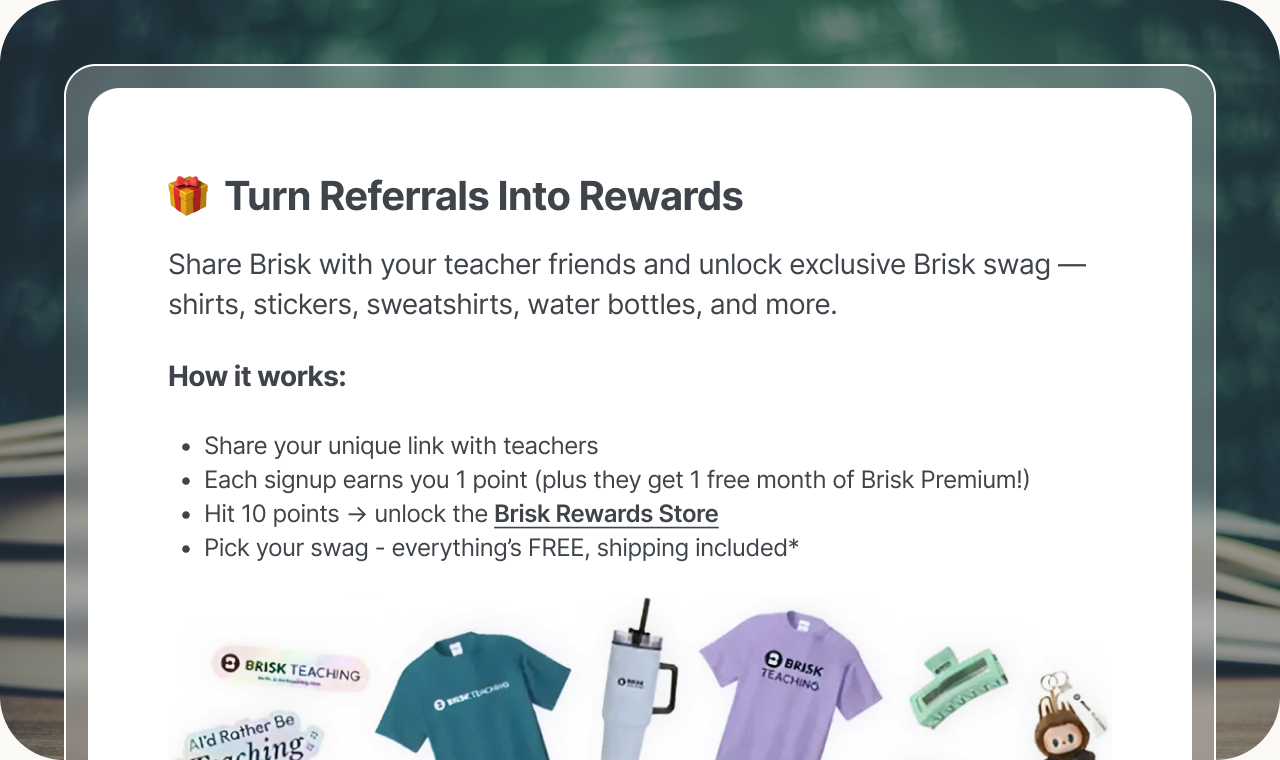 The Turn Referrals Into Rewards panel inside the Brisk rewards portal