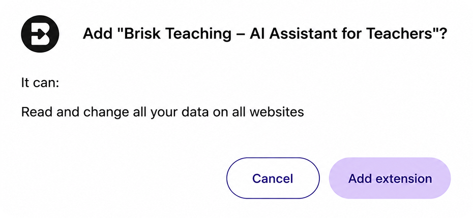 Chrome extensions panel showing the Brisk Teaching AI assistant
