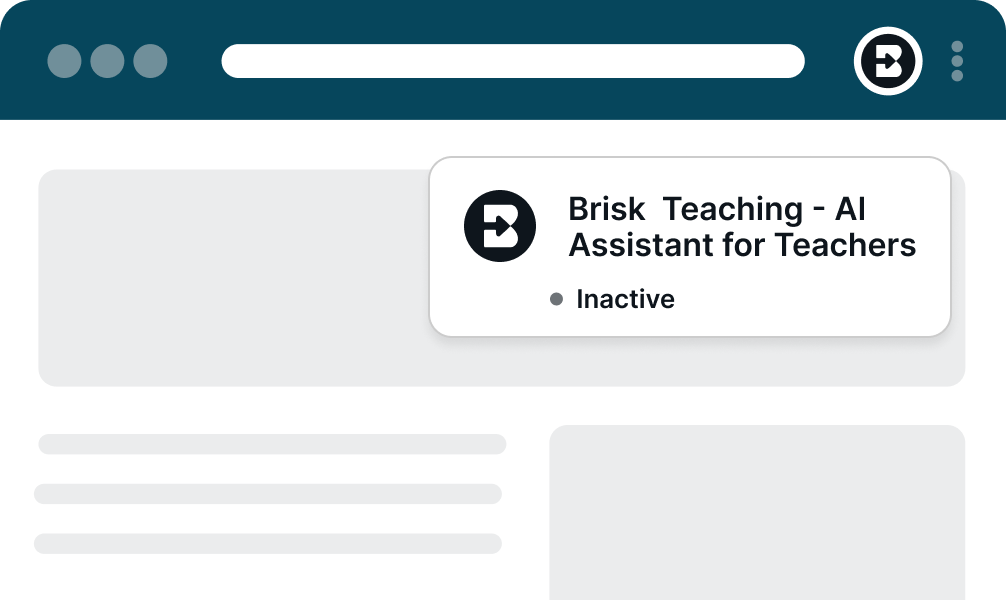 Chrome extensions panel showing the Brisk Teaching AI assistant