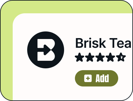 Brisk Tea logo with a 4.5 star rating and an Add button featuring a plus icon.