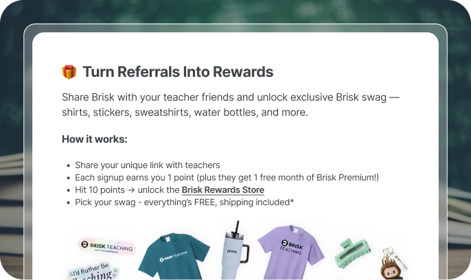 The Turn Referrals Into Rewards panel inside the Brisk rewards portal