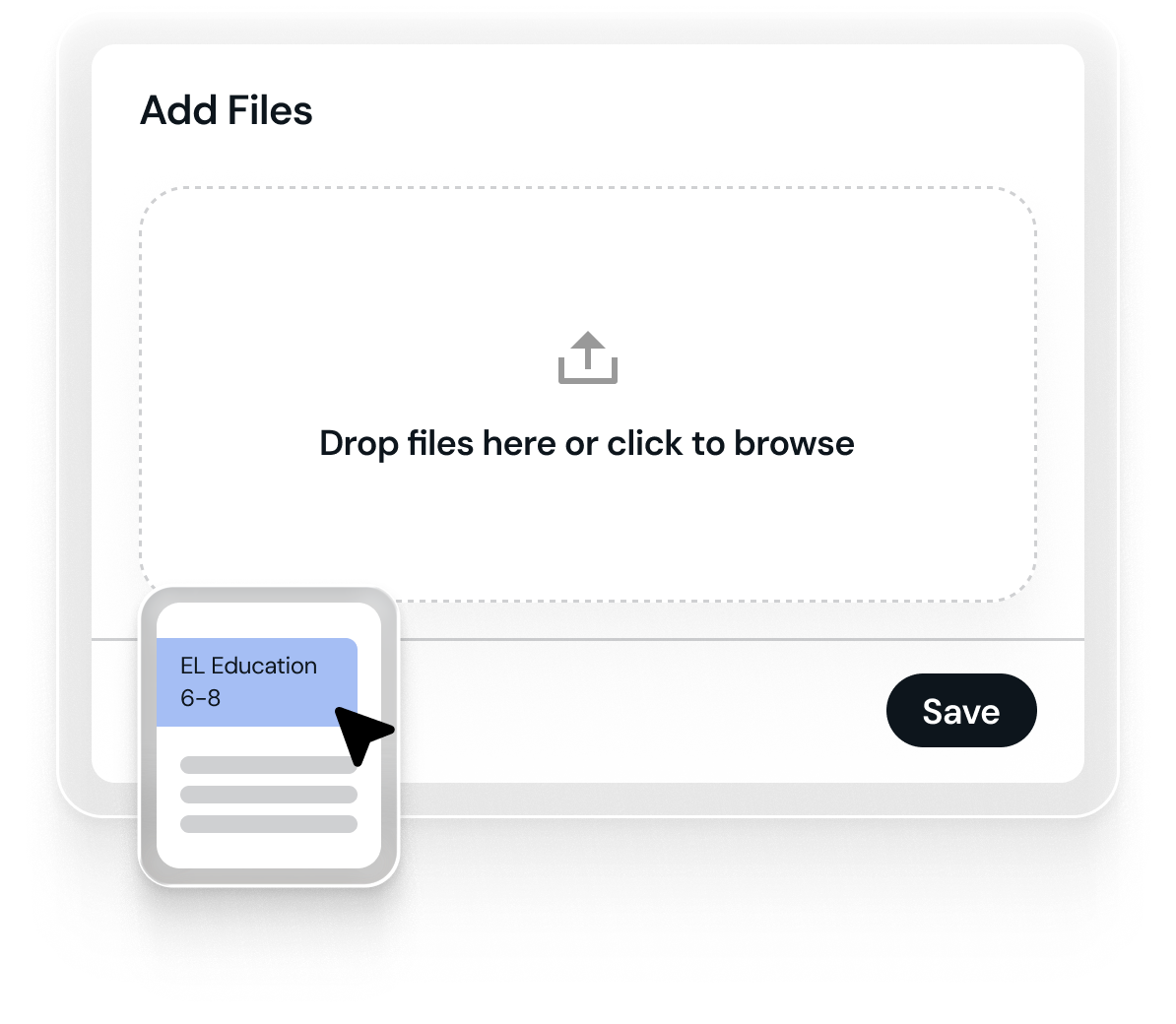 Add Files panel in Brisk with a drag and drop upload area
