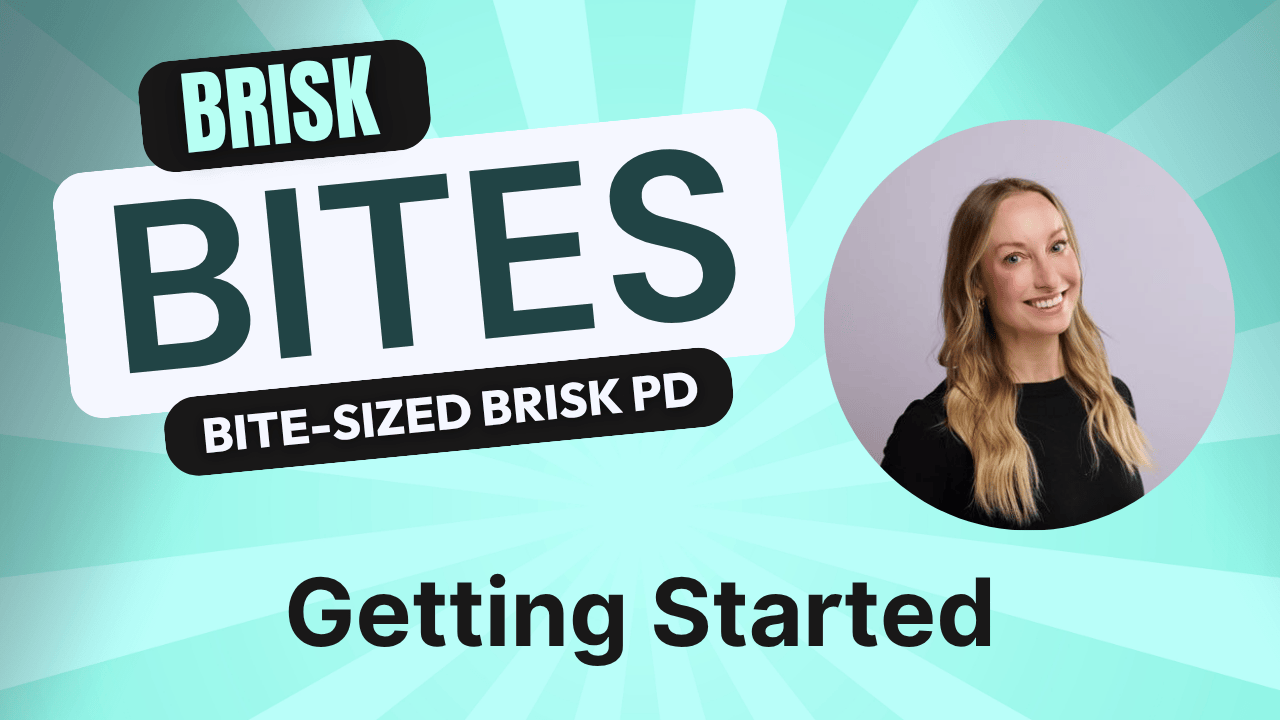Text reading 'BRISK BITES BITE-SIZED BRISK PD' with a photo of a smiling woman with long blonde hair.