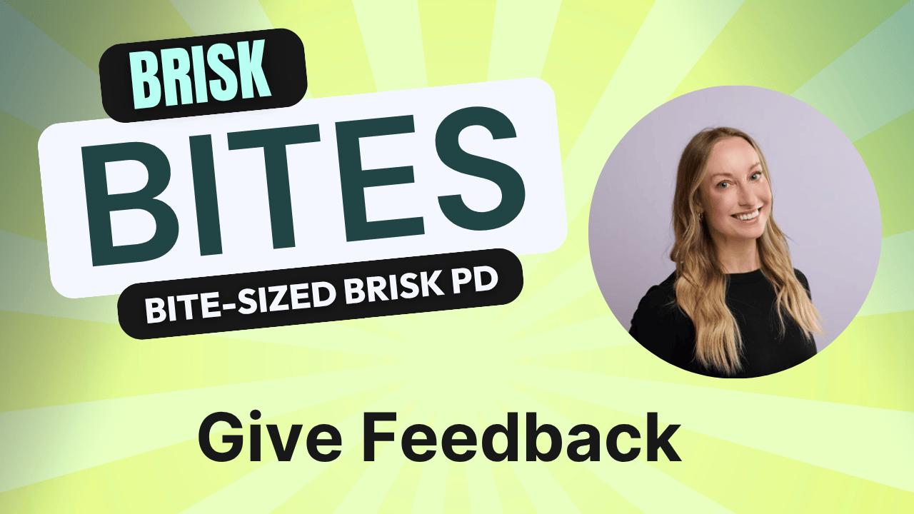 Text reading 'BRISK BITES BITE-SIZED BRISK PD' with a photo of a smiling woman with long blonde hair.