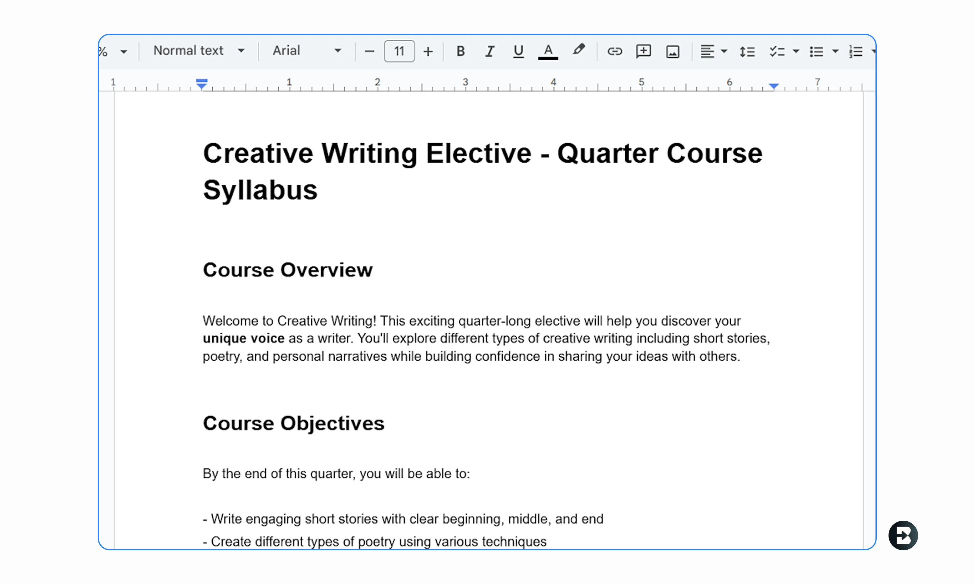 Creative Writing Plan