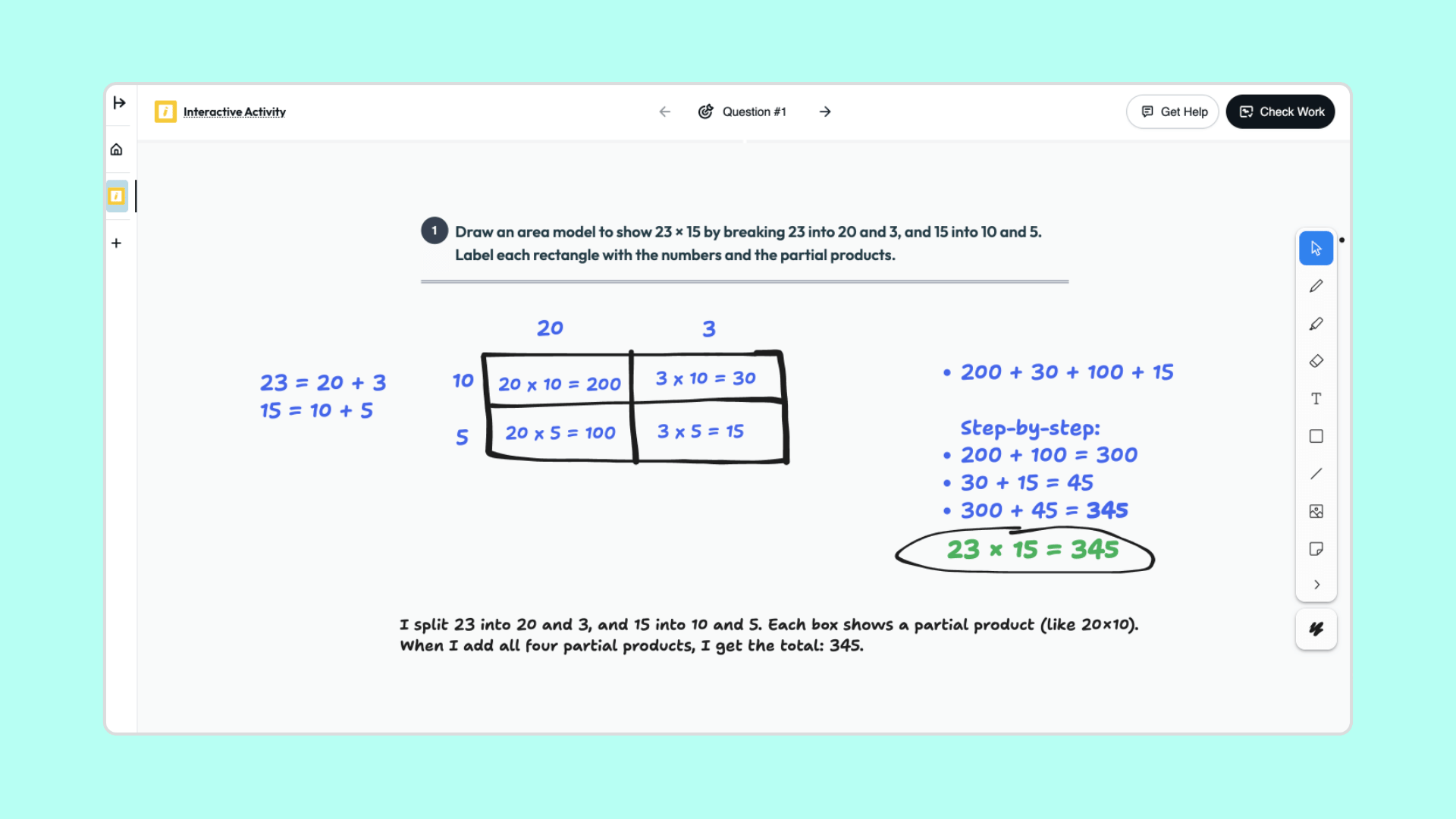 Modelo de área: Multiplicación de números de dos dígitos