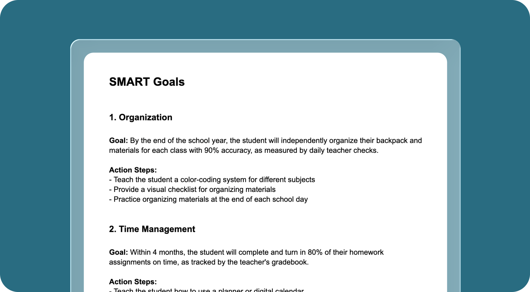 Generate SMART goals and trackable benchmarks