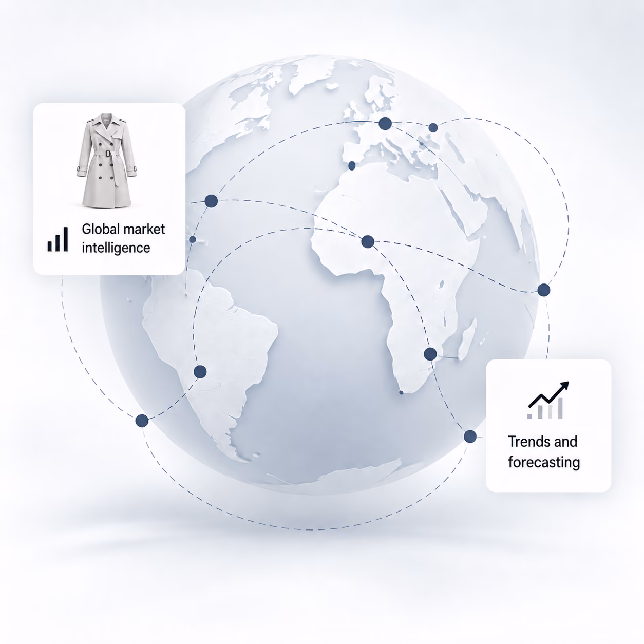 Connected points across a globe turn product data into global market intelligence, trends, and forecasting.