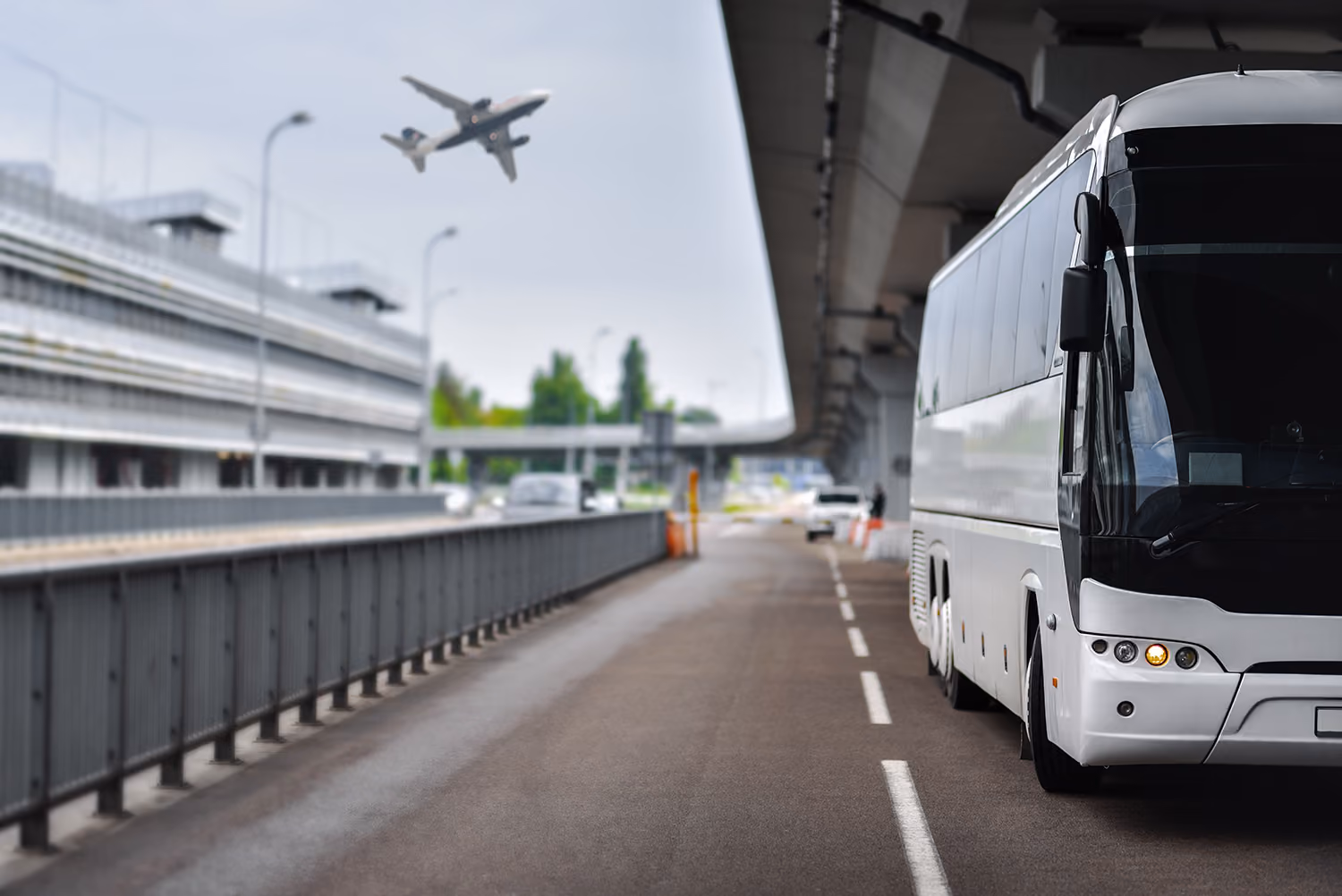 Travelers arriving at the airport by private shuttle