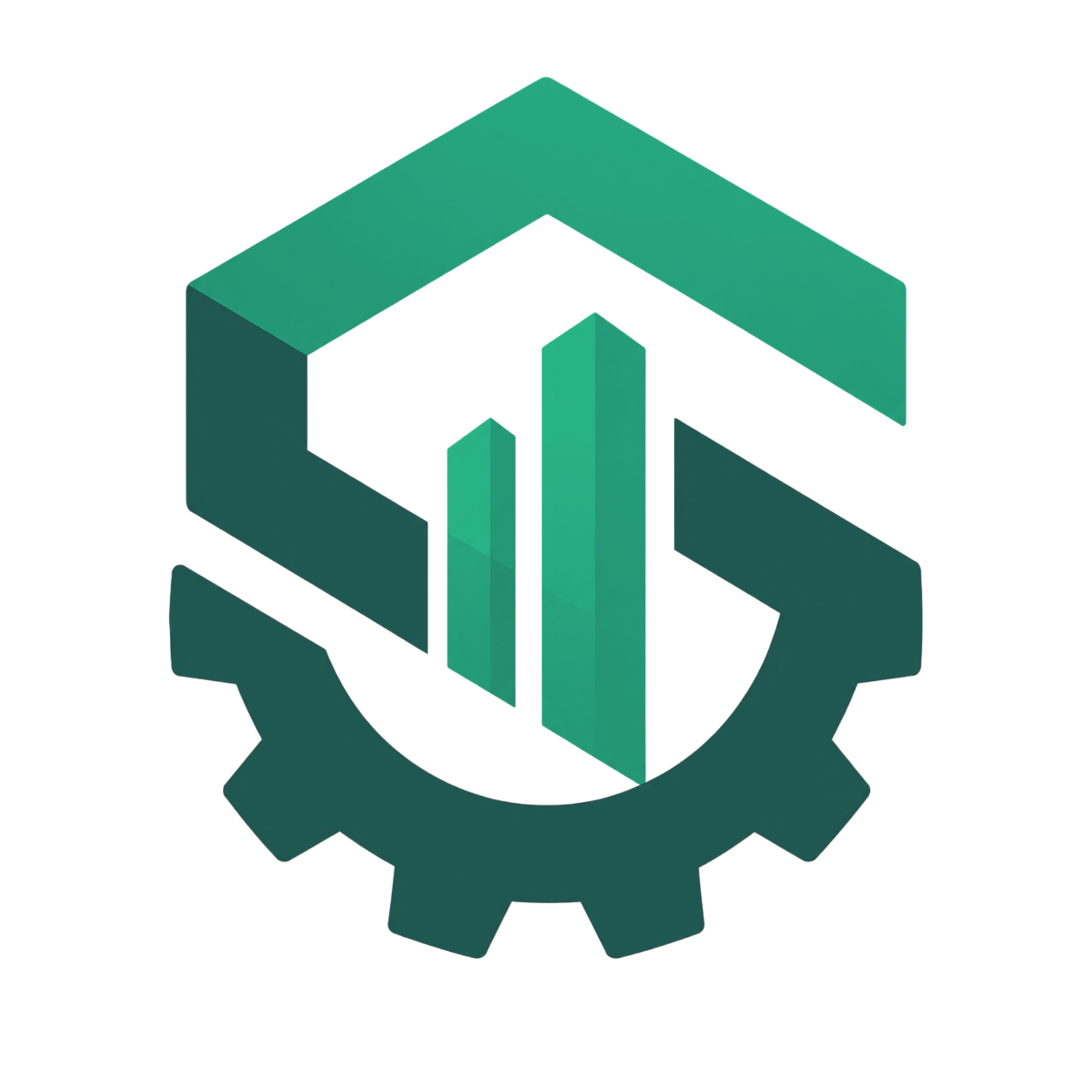 Sleith Marketing Logo, a triangular S with a cog as the bottom and a graph in the center