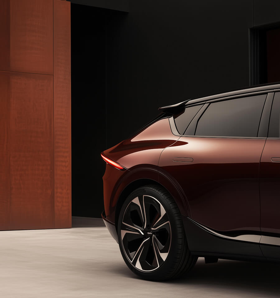 A chocolate-colored car.