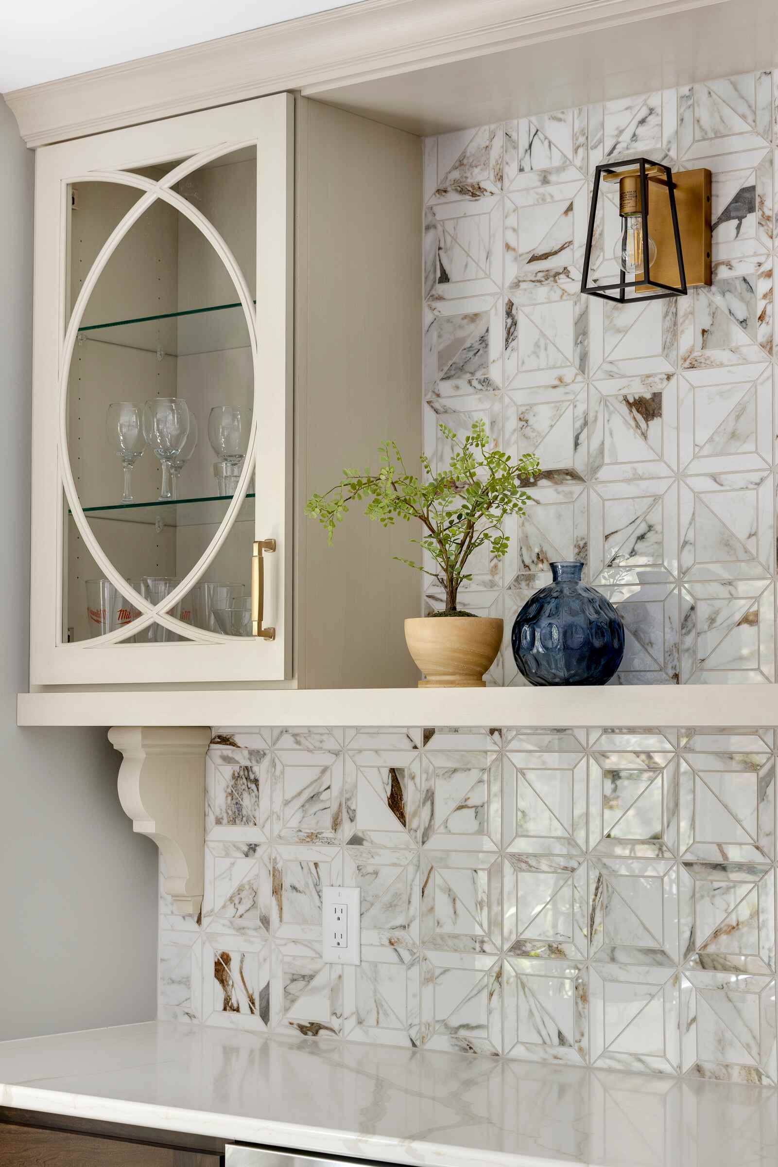 Custom backsplash across kitchen and dining room