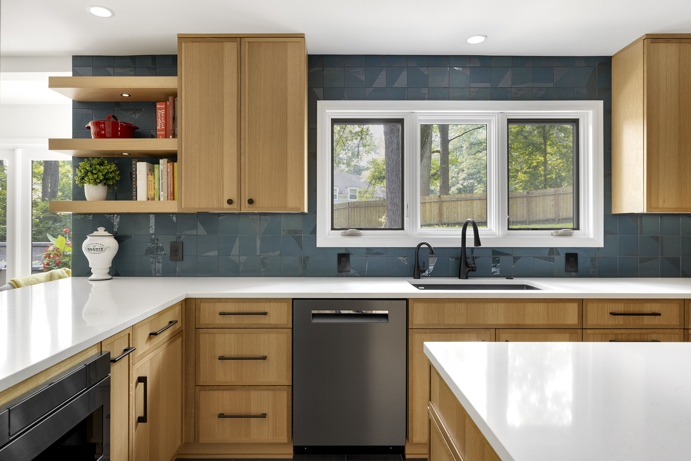 Walnut and white kitchen with soapstone counters