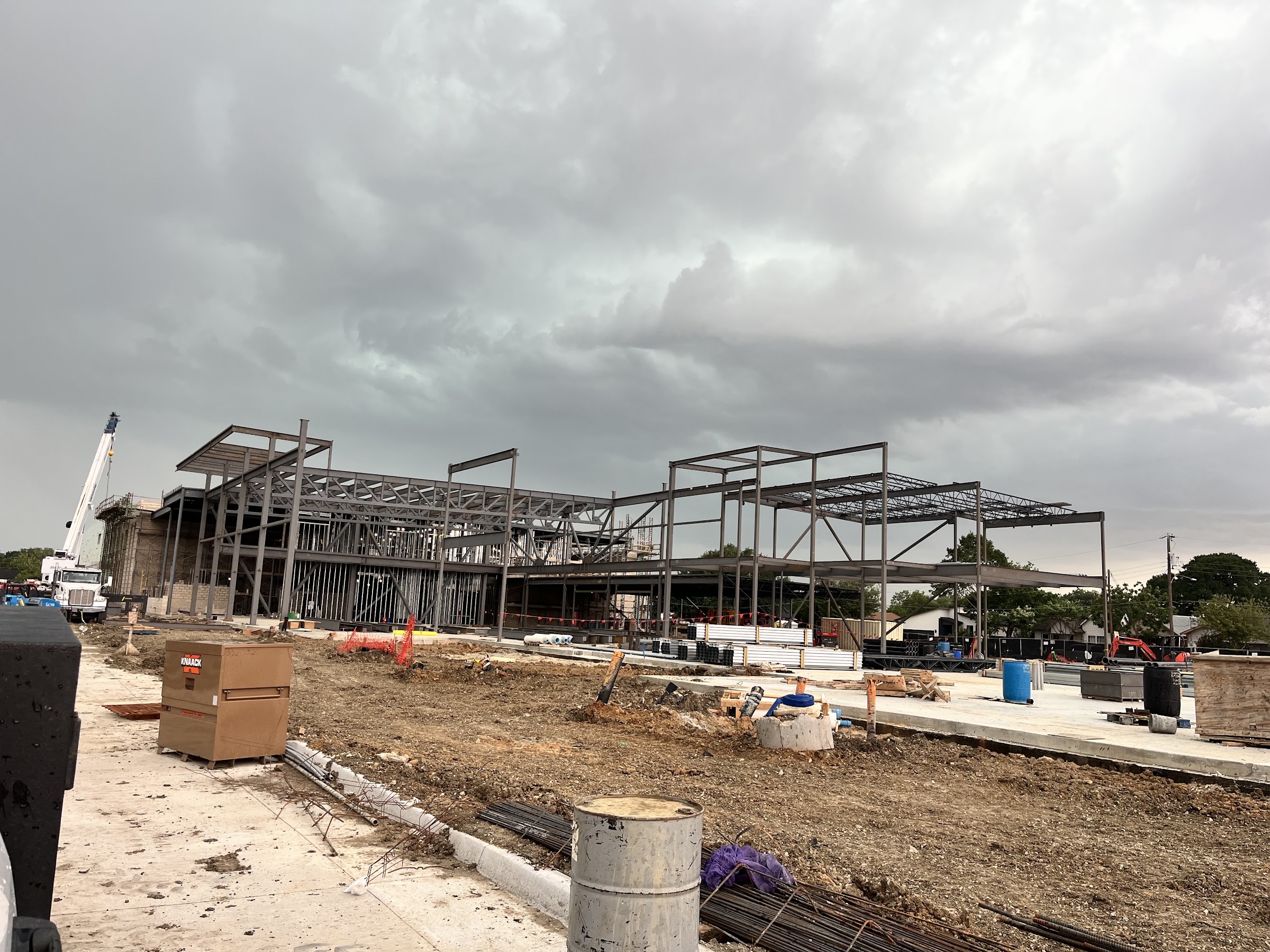 Steel frame progress across the site