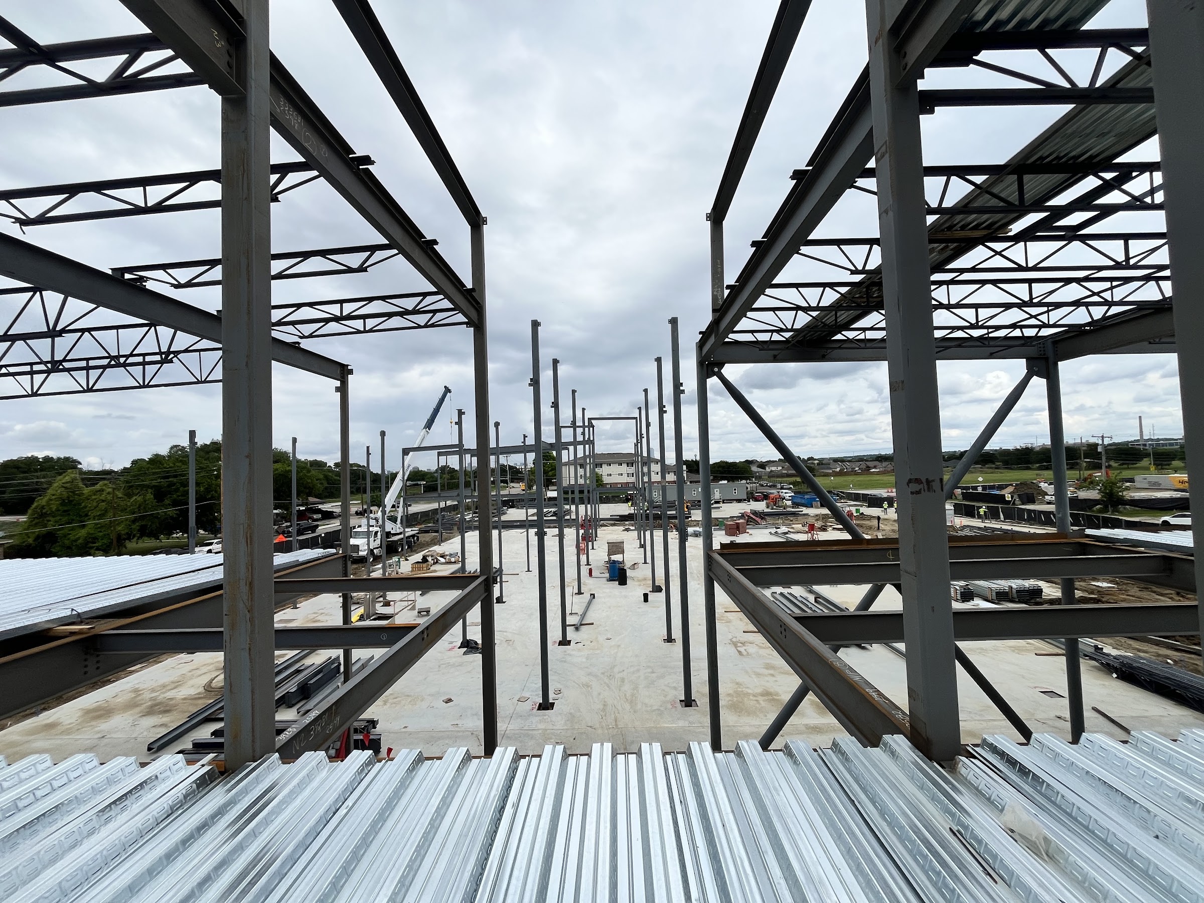 Upper level columns and beams of the frame
