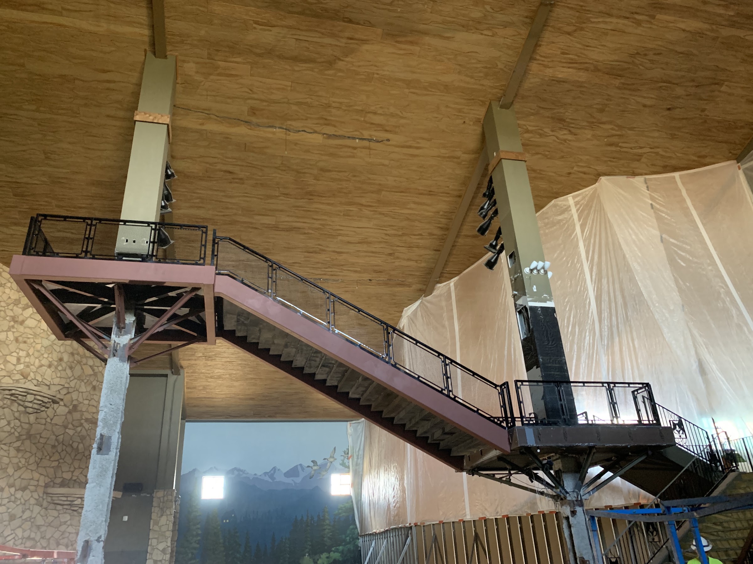 Steel stair erected inside the lobby