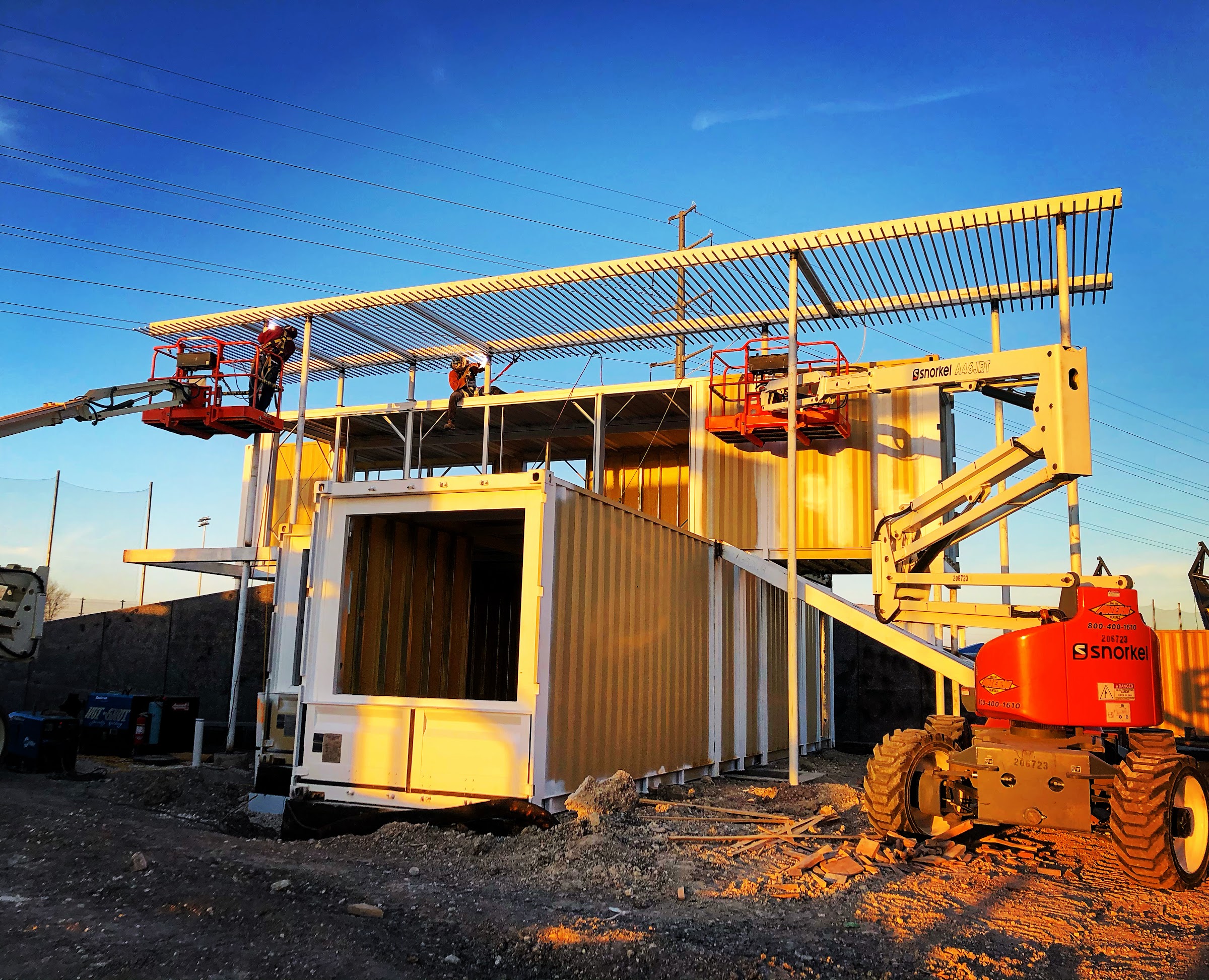 Steel platform being built over a container