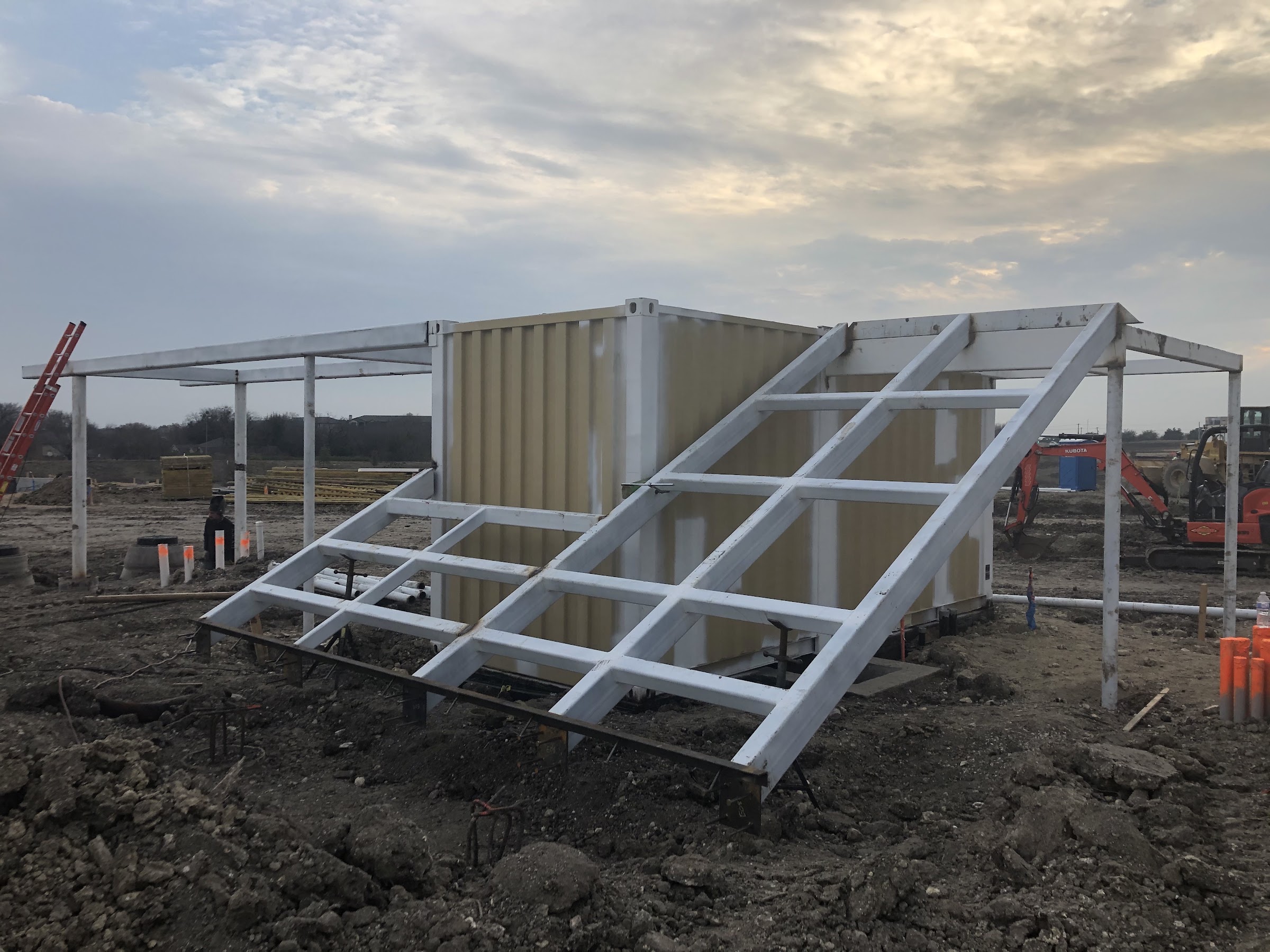 Freestanding steel stair structure on site