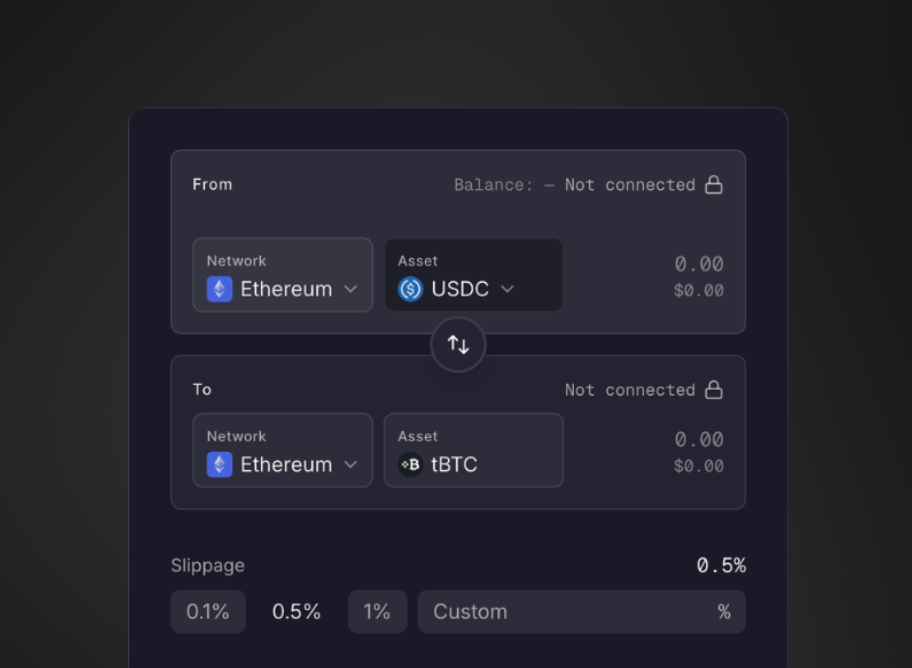 Swap from stablecoins to tBTC