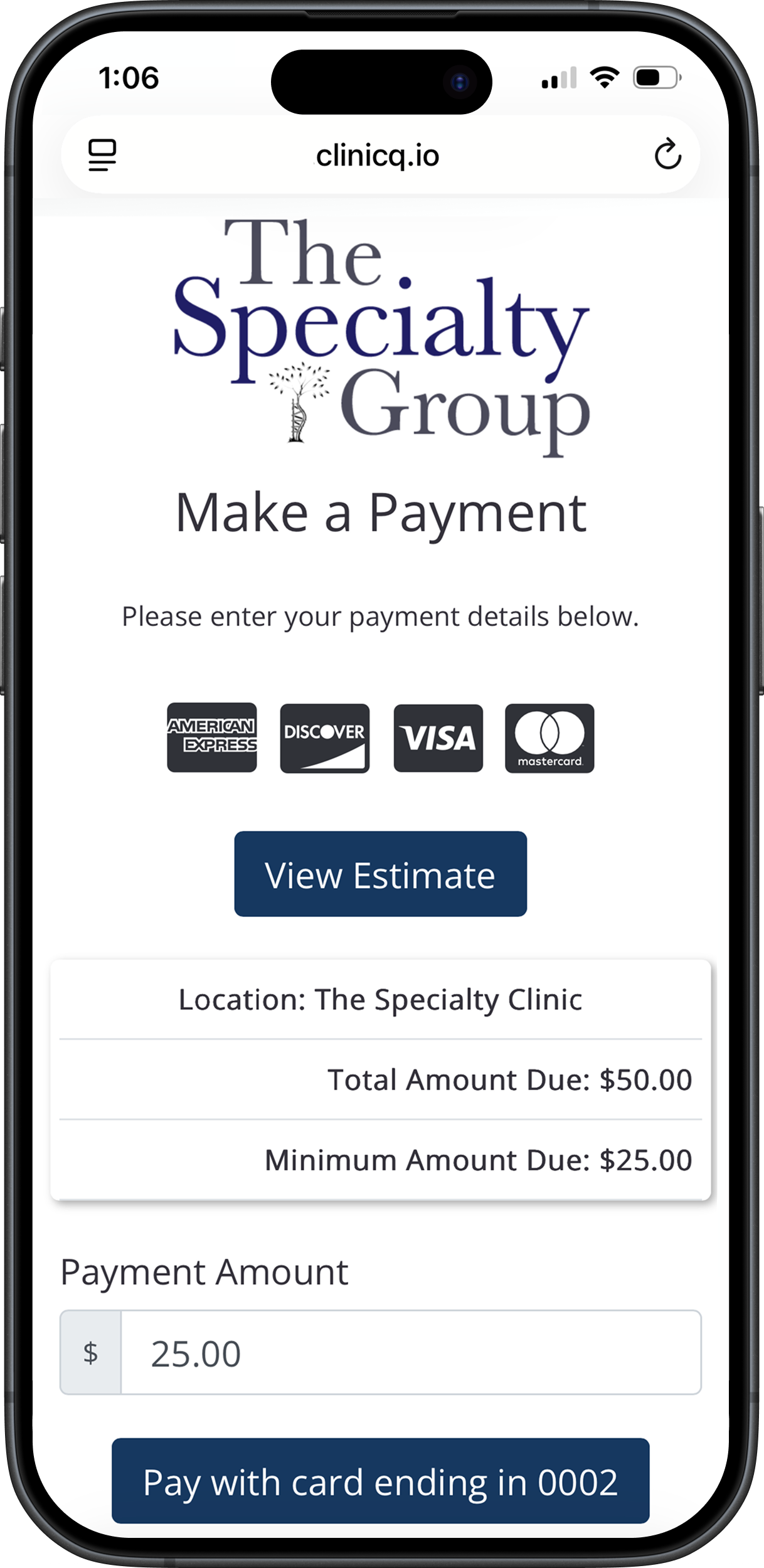 Q Pay Make a Payment screen on iPhone